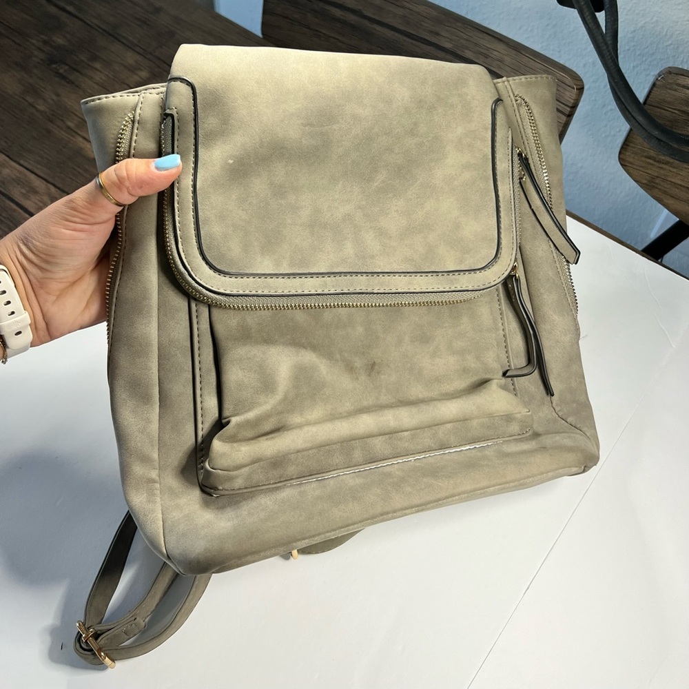 Gray large backpack purse faux suede